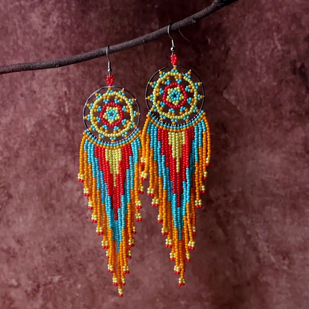Beautiful Handcrafted Tribal Dreamcatcher • Boho Earrings